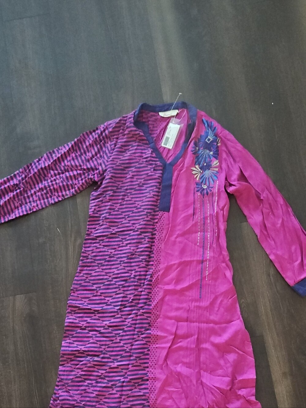 Women's Pink & Purple Embroidered Tunic Top